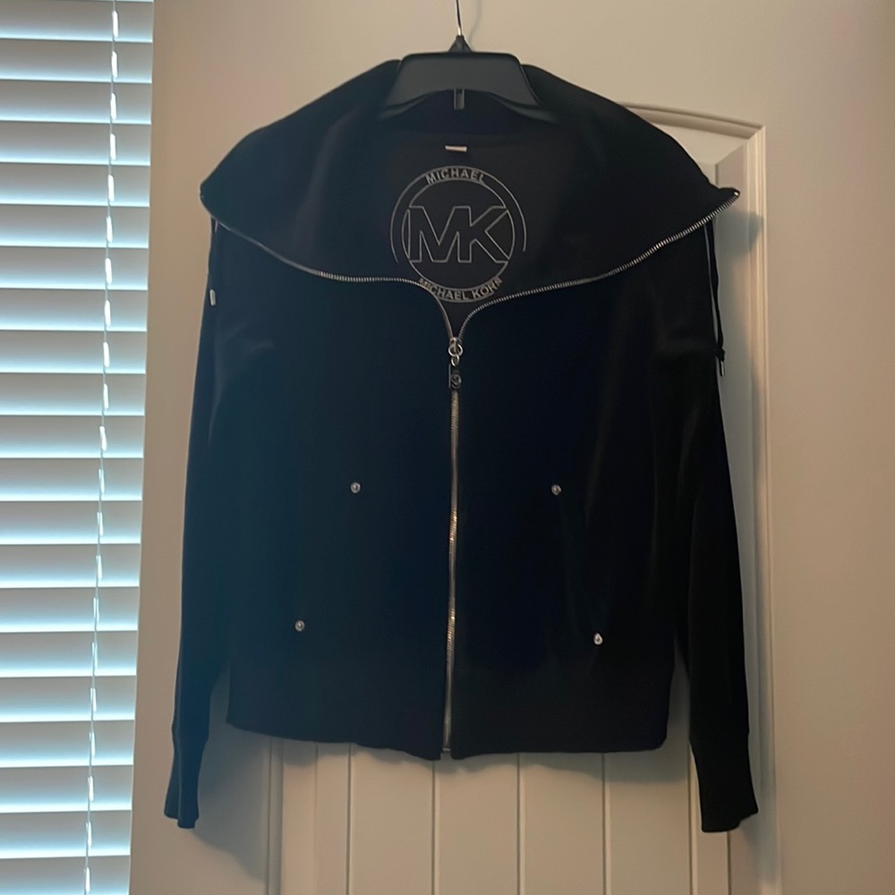Michael Kors black velour athleisure zip jacket. Size M